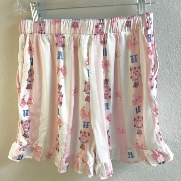 Coquette pink stripe shorts velvet feel tie bloomers feminine - Picture 2 of 9